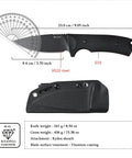 VG10 Steel Fixed Blade Tactical Knife With Ergonomic Micarta Handle And Kydex Sheath shown with measurements and specs