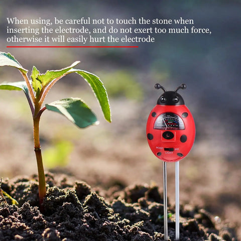 3 In 1 Ladybug Soil Tester Kit for Garden and Lawn inserted in soil near plant
