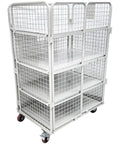 Hella Sturdy Foldable Warehouse Trolley With Reinforced Mesh Cargo Cage And Double Access Doors Commercial Rolling Utility Cart on wheels