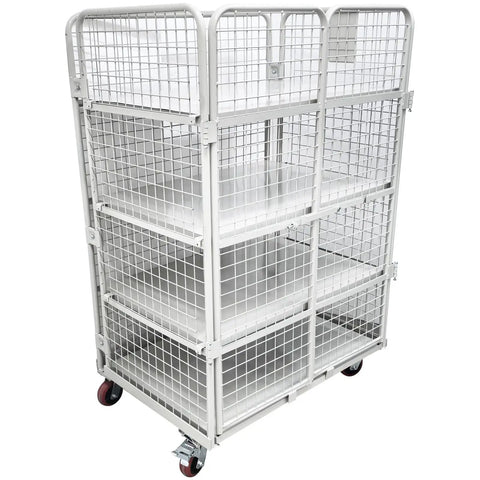 Hella Sturdy Foldable Warehouse Trolley With Reinforced Mesh Cargo Cage And Double Access Doors Commercial Rolling Utility Cart on wheels