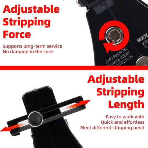 All In One 3 In 1 Adjustable Wire Stripper Tool close-up showing adjustable stripping force and length settings.