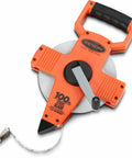 Nylon Coated Steel Tape Measure 100 Foot With Zero End And Hook, Precise One Tenth Inch And One Hundredth Inch Graduations displayed