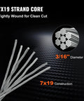 Three Sixteenth Inch Stainless Steel Cable Braided Aircraft Wire Rope Seven By Nineteen Strands Marine Grade T304