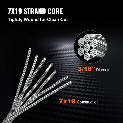 Three Sixteenth Inch Stainless Steel Cable Braided Aircraft Wire Rope Seven By Nineteen Strands Marine Grade T304