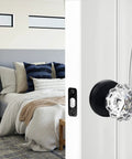 Crystal Glass Door Knobs Set With Lock For Bedroom And Bathroom Vintage Privacy Clear Crystal Interior Knobs Matte Black Finish