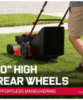Rear view of EasyGlide 21 Inch Gas Lawn Mower With 144cc 4 Stroke OHV Engine Push Walk Behind, 10" high rear wheels