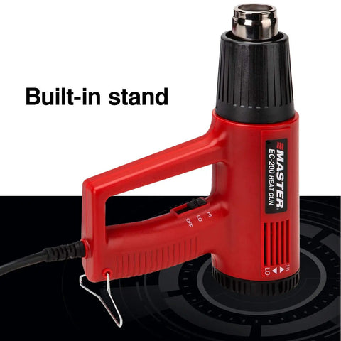 EC200 Variable Temperature Heat Gun 120V 1200W Hot Air Tool with built-in stand visible for shrink wrap and workshop use
