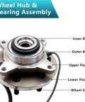 Front view of Front Wheel Bearing Hub Assembly 515177 6 Lug 4WD Fits 2018 2019 2020 Ford F150 with labeled parts.