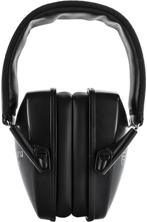 Shotmuffs A Lite Passive Shooting Ear Protection Earmuffs NRR 25 DB Ideal For Gun Ranges Comfortable Lightweight Hearing Protection For Shooters Black, front view.
