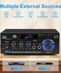 Front view of Dope 400W Bluetooth Stereo Amplifier For Home Audio System With 2 Channel Power, Wireless 5.0, FM Radio, USB, SD Card