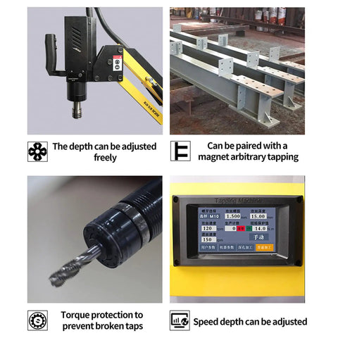 M3 To M16 Electric Tapping Machine With 360 Degree Multi-Directional Rotation And Adjustable Speed Up To 375 Rpm features adjustable depth and torque protection.