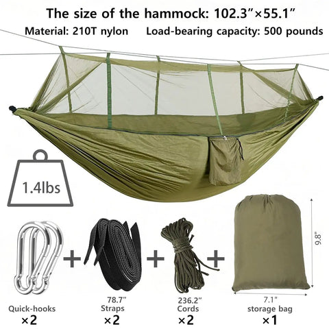 Go-To Portable Camping Hammock With Mosquito Net For Outdoor Adventures, Lightweight And Compact Hammock Tent, Green