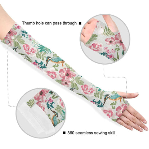 Cooling Garden Arm Sleeves With Thumb Hole, Sun Protection, Breathable Nylon, Floral Pink Hummingbird Design For Yard Work And Gardening, Keeps Arms Cool, Sweat Absorbing, Skin Friendly, Perfect Gift For Women