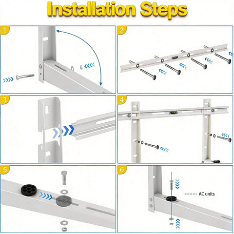 Installation steps for Heavy Duty Mini Split Wall Mount Bracket For 7000-12000 BTU AC Units with 30.31in cross bar.