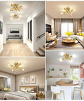 Industrial Gold 4 Light Dope Semi Flush Mount Sputnik Ceiling Light Fixture with E26 sockets in room settings