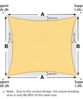 Diagram of Beige Sun Shade Sail 12x16 Foot Rectangle Outdoor Shade Cover Built Tough Permeable 185GSM With Stainless Steel D Rings