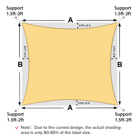 Diagram of Beige Sun Shade Sail 12x16 Foot Rectangle Outdoor Shade Cover Built Tough Permeable 185GSM With Stainless Steel D Rings