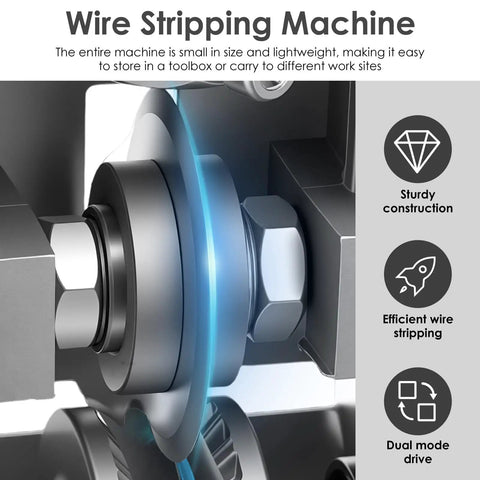 Versatile Wire Stripper Machine With Dual Mode Power showing industrial-grade blade and dual mode drive mechanism.