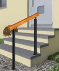 Adjustable Solid Wood Handrail For 3 To 4 Steps With Built Tough Floor Mounted Banister for outdoor deck steps.