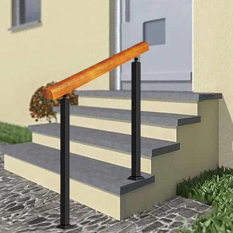 Adjustable Solid Wood Handrail For 3 To 4 Steps With Built Tough Floor Mounted Banister for outdoor deck steps.