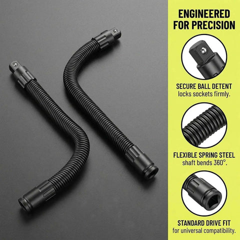 One Half Inch Flexible Shaft Extension For Tight Spots, 360 Degree Flex Reach Socket Ratchet Wrench Connecting Rod, Portable