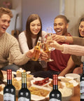 Group celebrating with wine bottles showcasing 60 Piece Wine Bottle Sealer Kit With Cork Stoppers And PVC Heat Shrink Capsules