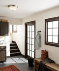 Room with Two-Light Flush Mount Ceiling Fixture In Brushed Nickel With Alabaster Glass For Bedroom Living Room Kitchen And Hallway