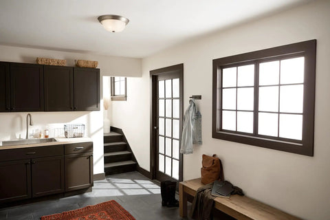 Room with Two-Light Flush Mount Ceiling Fixture In Brushed Nickel With Alabaster Glass For Bedroom Living Room Kitchen And Hallway