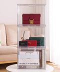 Clear Acrylic Purses And Handbag Organizer Display Case Set With Magnetic Door, 3 Piece Stackable Storage in living room.