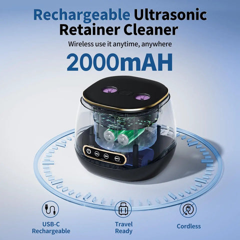 Rechargeable 45kHz Ultrasonic Retainer Cleaner for Dentures Aligners Night Guards Braces and Jewelry Portable 200ML Capacity