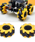 Mecanum omni wheels, 48mm, yellow with black roller tires, pair for DIY robot kits