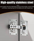 Close-up of stainless steel hinge from 20-Piece Cabinet Hinge Repair Kit With Upgraded Half Square Plates And Screws installed on cabinet door