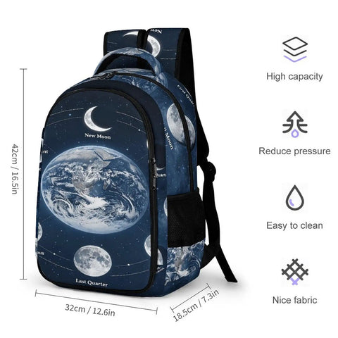 Moon Phases Space Astronomy Backpack Dope Printed Unisex Daypack With Large Capacity Durable Polyester For School Travel And Everyday Carry