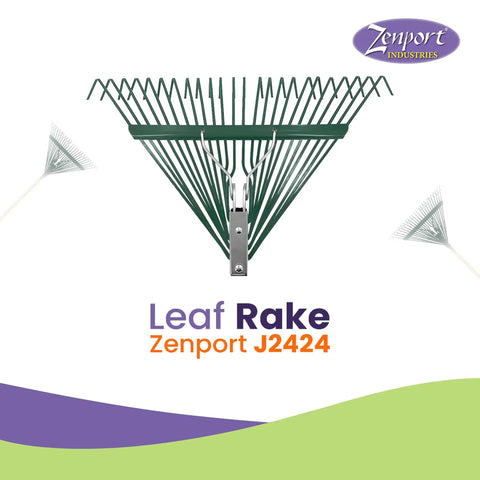Leaf Rake Head With Deluxe Spring, 24 Inch Wide Metal Rake With 24 Tines, Bolt Through Design For Heavy Duty Yard Cleanup