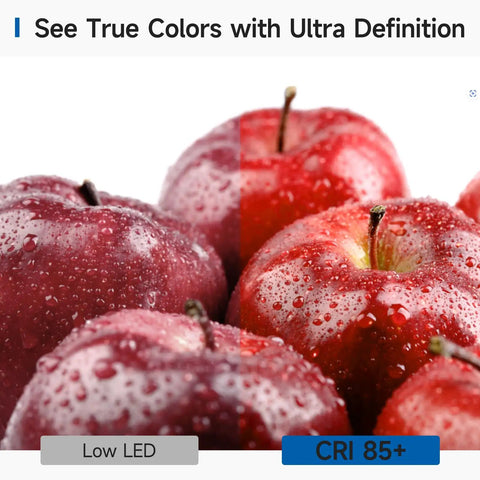 Comparison of apples under low LED vs Ultra Bright 150W Equivalent LED Bulb 2500 Lumen A21 Daylight 5000K