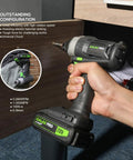 Cordless Drill Driver And Impact Driver Kit With 1.3Ah Battery, charger, 11 piece accessory set, shown in use on wooden surface