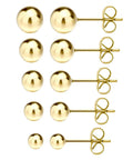 316L Surgical Stainless Steel Ball Earrings For Women Round Ball Stud Ear Jewelry Hypoallergenic Nickel Free Comfortable Durable Everyday Wear Long Lasting Shine gold-plated set of 5
