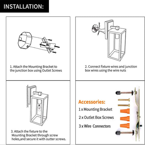 Installation guide for 2 Pack Dusk To Dawn Outdoor Wall Sconces With Photocell Sensor Waterproof White Wall Mount Lanterns.
