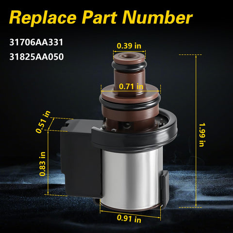 Torque Converter Lock Up Solenoid Replacement For Subaru CVT Vehicles Including Outback Impreza Legacy And Forester Easy Swap 12 To 13 Ohm TCC Solenoid TR580 TR690 Compatible With 31825AA050 31825AA051 And Codes P2762 P2763 P2764. dimensions shown