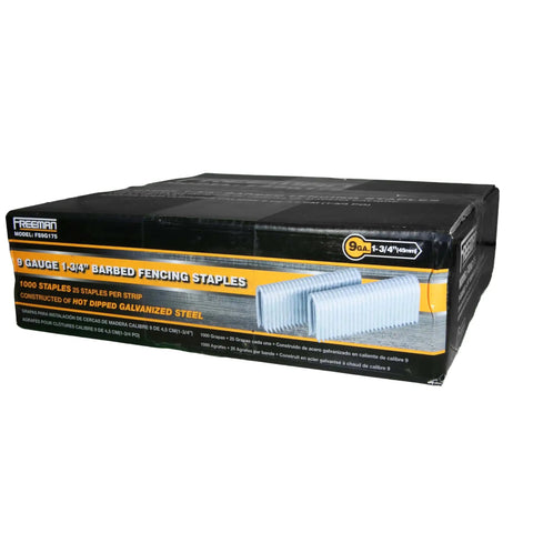 Box of Beefy 9 Gauge One And Three Quarter Inch Glue Collated Fencing Staples In Hot Dipped Galvanized Steel, 1000 Count For Mesh