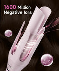 Close-up of pink 5 In 1 Auto Curling Iron Set With Interchangeable Barrels showing 1600 million negative ions