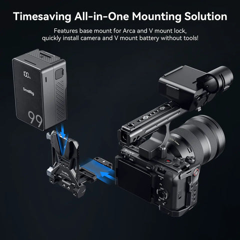 Foldable V Mount Battery Plate With Tool Free Quick Install Arca Compatible Baseplate for Mirrorless and DSLR Cameras setup