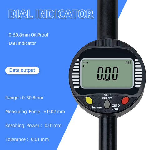 Digital Dial Gauge With 0.01mm Graduation For CNC Milling And Woodworking 0 To 50.8mm 2 Inch Range Metric And Imperial Readouts