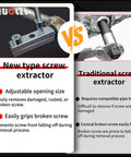Comparison of new type and traditional screw extractors highlighting features and benefits.