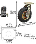 8 Inch Pneumatic Caster Wheel Heavy Duty Swivel Caster Built Like A Tank For Garage Workbench And Utility Carts Silent Rubber Tire Shock Absorbing Design Smooth As Butter Roll Easy with dimensions and weight shown.