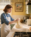 Person kneading dough in kitchen with 3-Piece Bread Machine Accessories Kit With 300ml Measuring Cup, Durable Spoon, and Paddle Tool