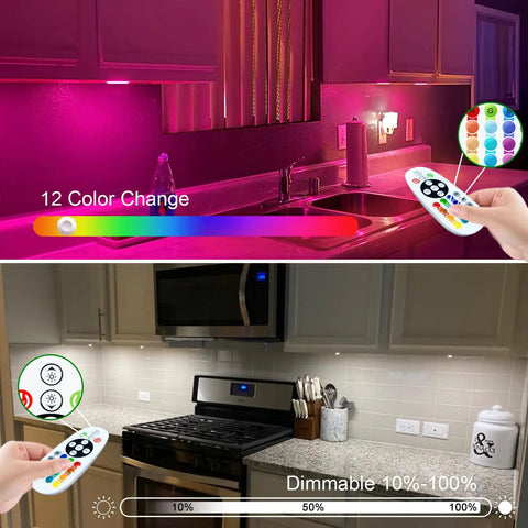 Under Cabinet Lighting 48 LED Wireless Rechargeable Light Bar With Remote, 15 Color Changing RGB And Dimmable White Modes, No Wiring Needed, Perfect For Kitchen Counter, Closet, Hallway, Display Shelf, And Stairs