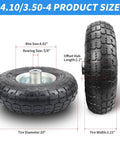 Two Pack 10 Inch Pneumatic Wheel Set With 4.10/3.50-4 Tire And 5/8 Inch Bearings, 2.2 Inch Offset Hub dimensions displayed
