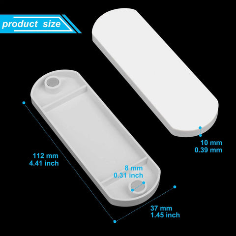 Product dimensions for Magnetic Light Switch Guard Covers For Flat Modern Switches And Toggle Switches, 4 Pack, shown in white.