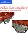 Two Piece Knock Sensor Relocation Bracket Kit For Gen III LS V8 Engines 1997 To 2007 Fits LS1 LM7 LR4 LQ4 LS6 L59 LQ9 LM4 L33 Relocates Sensors With Multiple Mounting Ports For Flexible Positioning And Easy Wiring in engine mount view